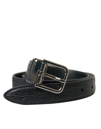 Ceinture Dolce &amp; Gabbana en cuir noir avec boucle en métal argenté