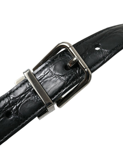 Ceinture Dolce &amp; Gabbana en cuir noir avec boucle en métal argenté
