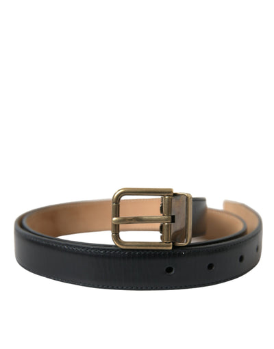 Ceinture Dolce &amp; Gabbana en cuir de veau noir avec boucle en métal doré