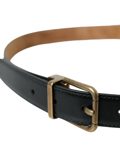 Ceinture Dolce &amp; Gabbana en cuir de veau noir avec boucle en métal doré