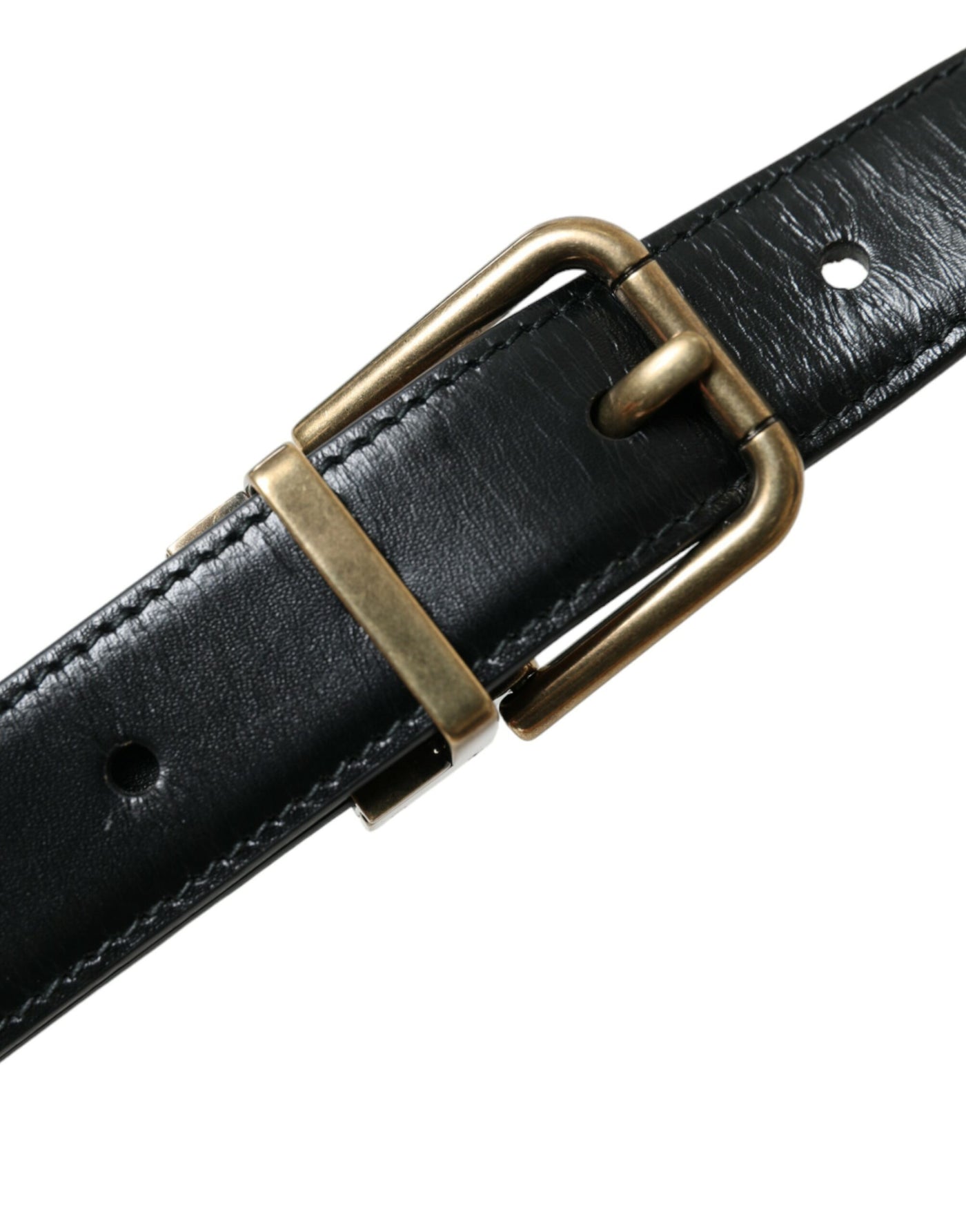 Ceinture Dolce &amp; Gabbana en cuir de veau noir avec boucle en métal doré