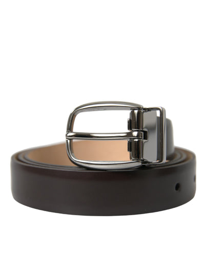 Ceinture Dolce &amp; Gabbana en cuir marron foncé avec boucle en métal argenté