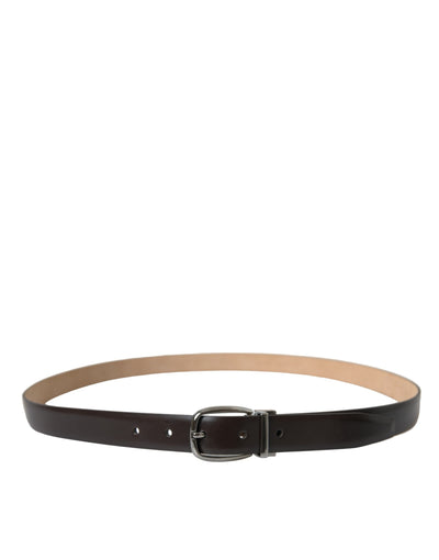 Ceinture Dolce &amp; Gabbana en cuir marron foncé avec boucle en métal argenté