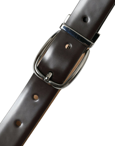 Ceinture Dolce &amp; Gabbana en cuir marron foncé avec boucle en métal argenté