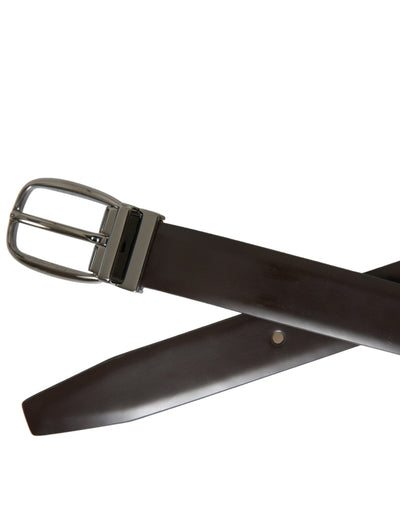 Ceinture Dolce &amp; Gabbana en cuir marron foncé avec boucle en métal argenté