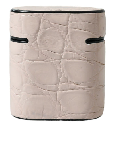 Étui pour Airpods Dolce &amp; Gabbana en cuir de veau rose clair avec plaque métallique et logo