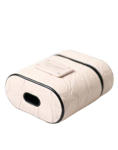Étui pour Airpods Dolce &amp; Gabbana en cuir de veau rose clair avec plaque métallique et logo