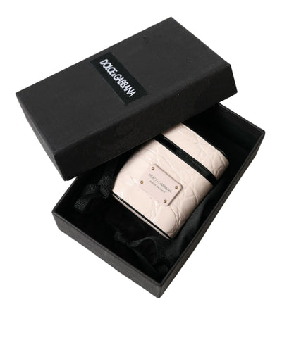 Étui pour Airpods Dolce &amp; Gabbana en cuir de veau rose clair avec plaque métallique et logo