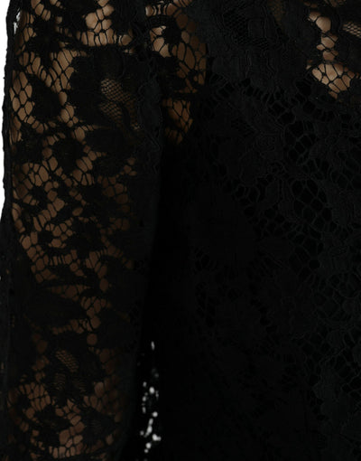 Dolce & Gabbana Black Floral Lace Long Sleeves Blouse Top