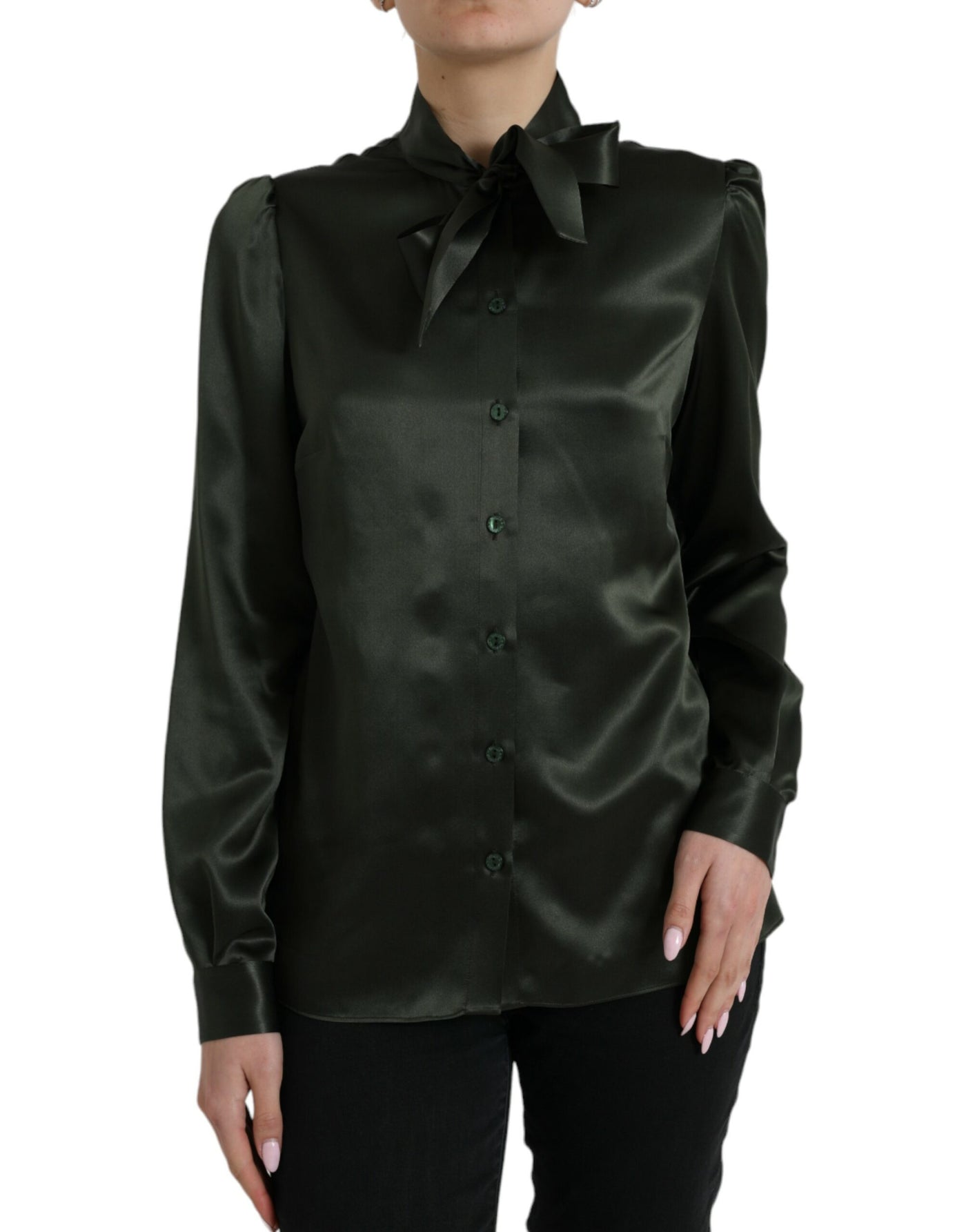 Dolce &amp; Gabbana Grijze Blouse met Lange Mouwen en Ascot Kraag