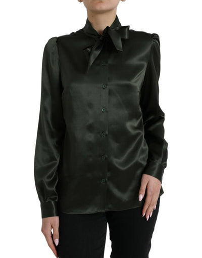 Dolce &amp; Gabbana Grijze Blouse met Lange Mouwen en Ascot Kraag