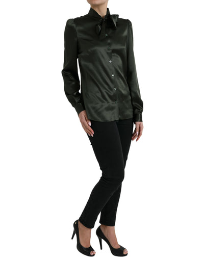 Dolce &amp; Gabbana Grijze Blouse met Lange Mouwen en Ascot Kraag
