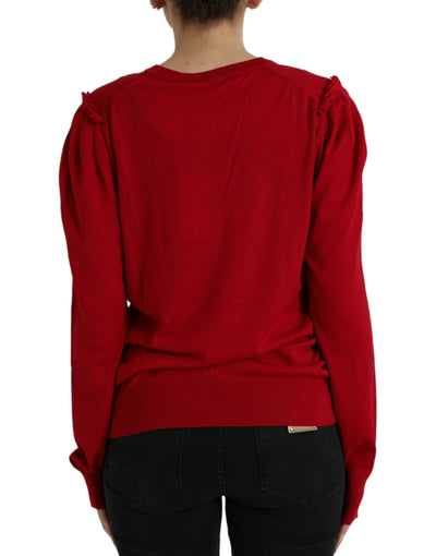 Pull cardigan boutonné à col en V en laine rouge Dolce &amp; Gabbana
