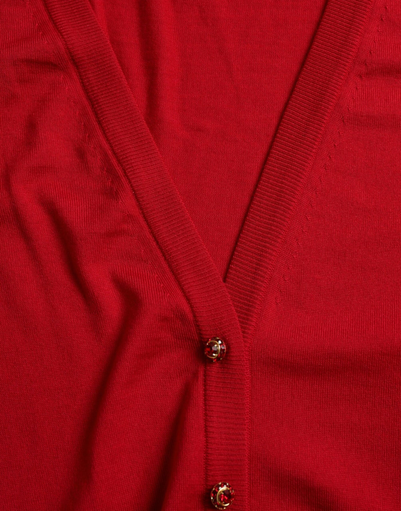 Pull cardigan boutonné à col en V en laine rouge Dolce &amp; Gabbana