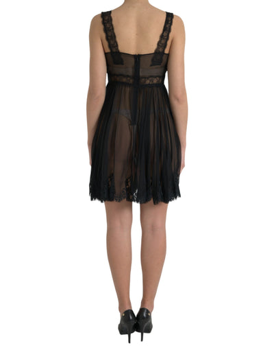 Mini-robe en mousseline de soie plissée noire Dolce &amp; Gabbana