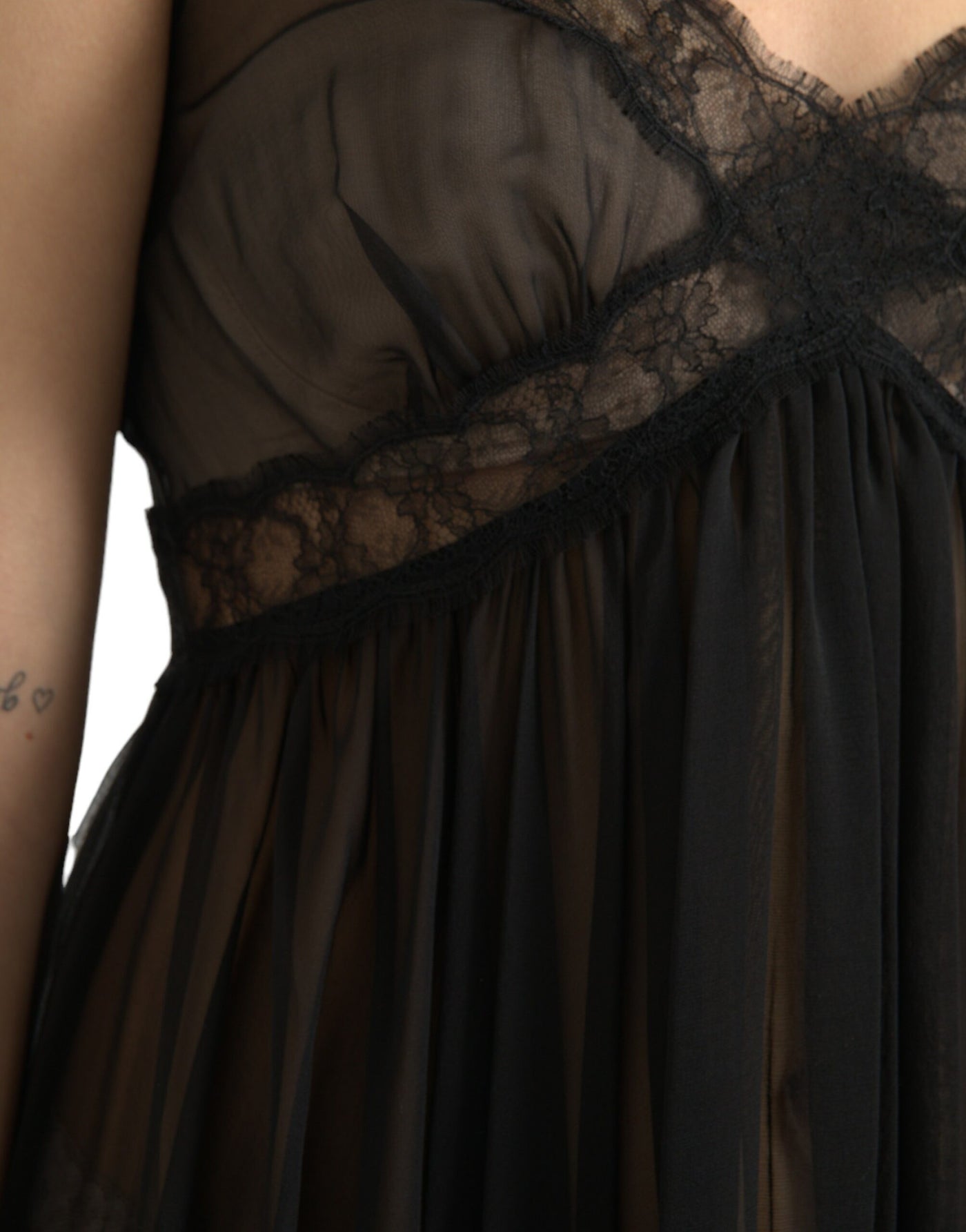 Mini-robe en mousseline de soie plissée noire Dolce &amp; Gabbana