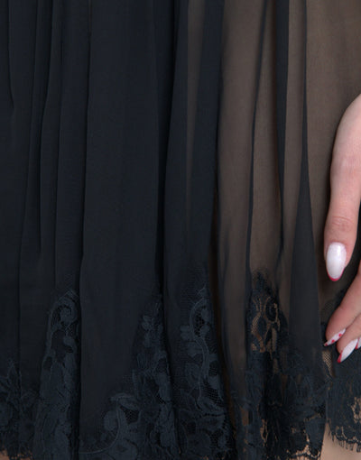 Mini-robe en mousseline de soie plissée noire Dolce &amp; Gabbana