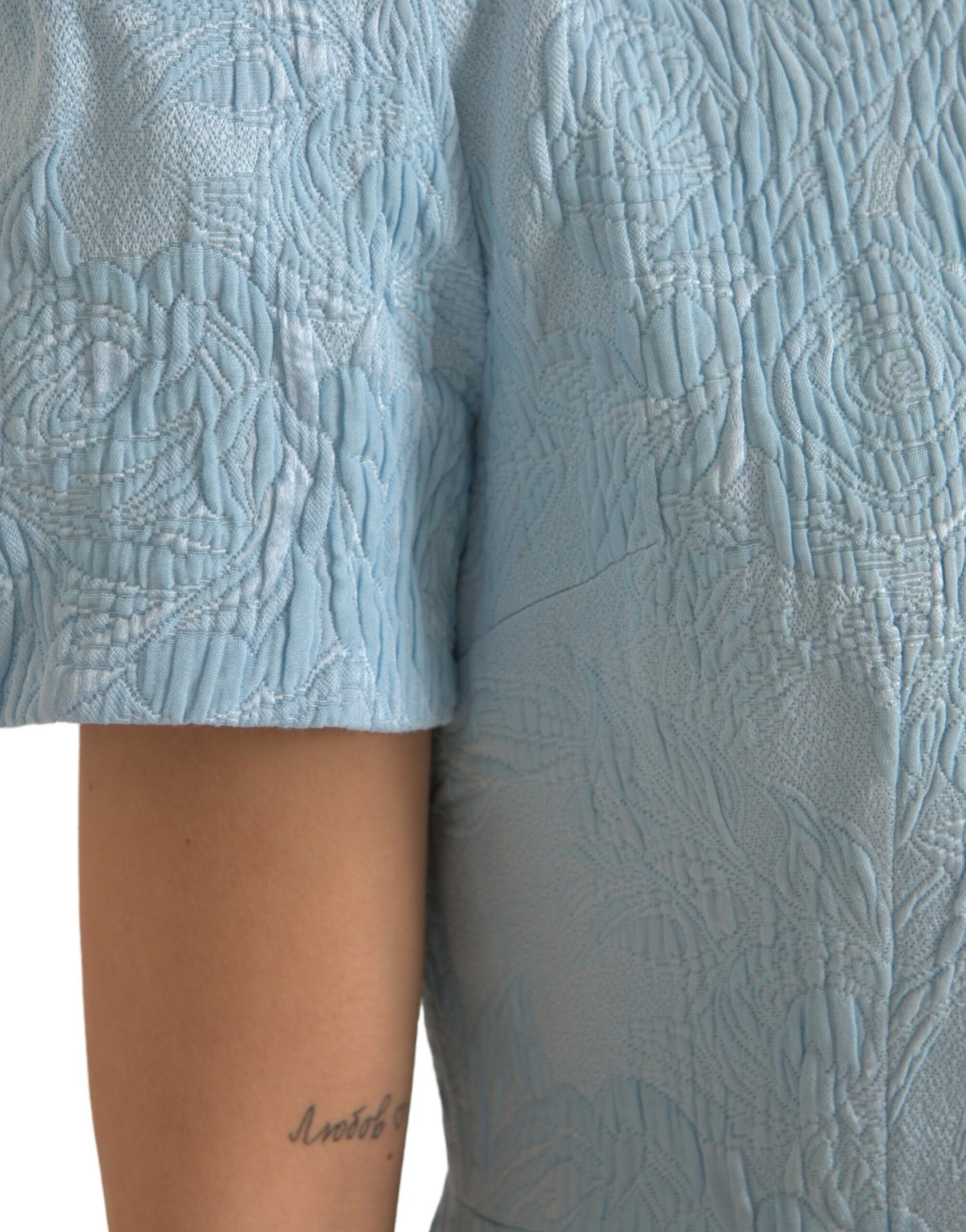 Mini-robe à manches bouffantes en jacquard floral bleu clair Dolce &amp; Gabbana