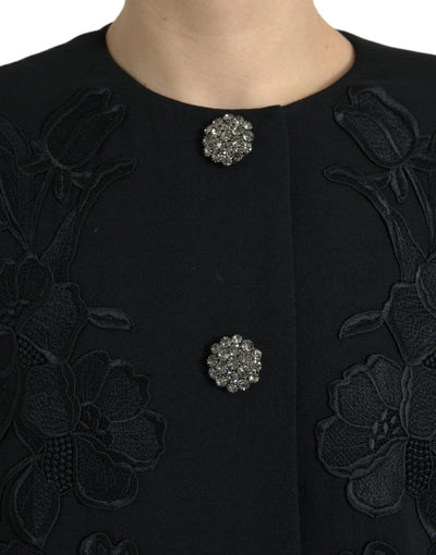 Dolce &amp; Gabbana zwart wollen jasje met bloemenprint en knopen