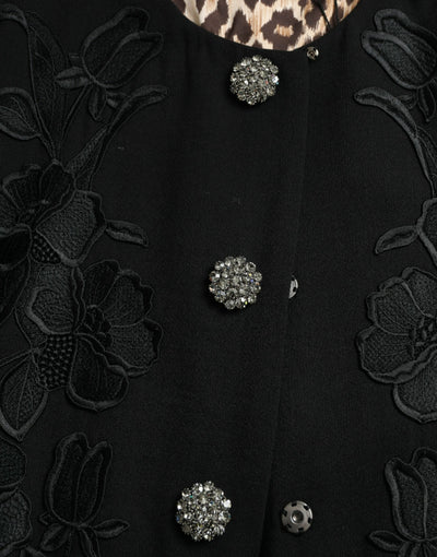 Dolce &amp; Gabbana zwart wollen jasje met bloemenprint en knopen