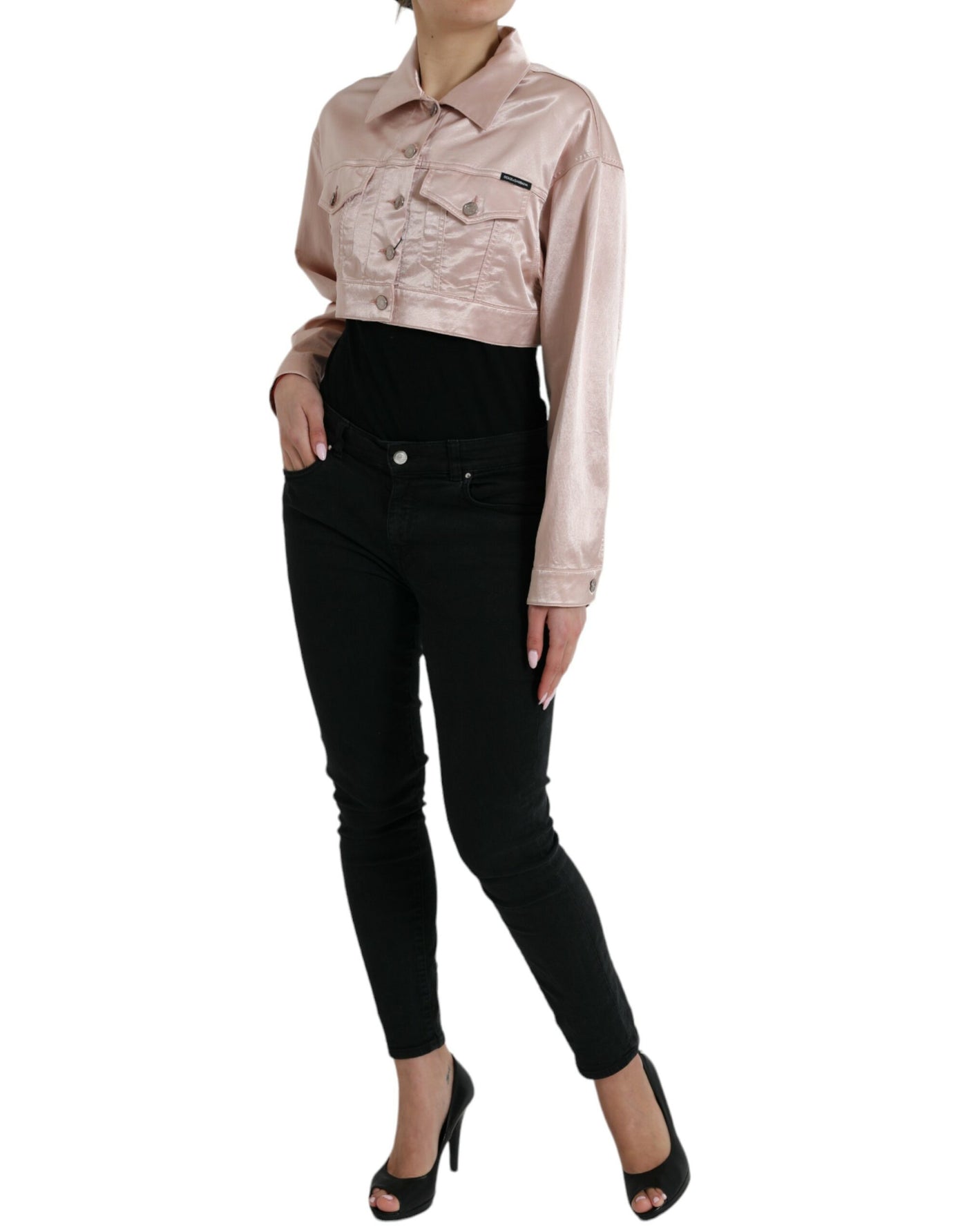 Dolce &amp; Gabbana roze katoenen stretch cropped jasje met kraag