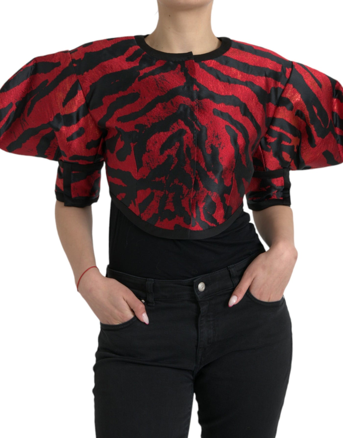 Dolce &amp; Gabbana Zwart Rood Gestreept Cropped Jasje