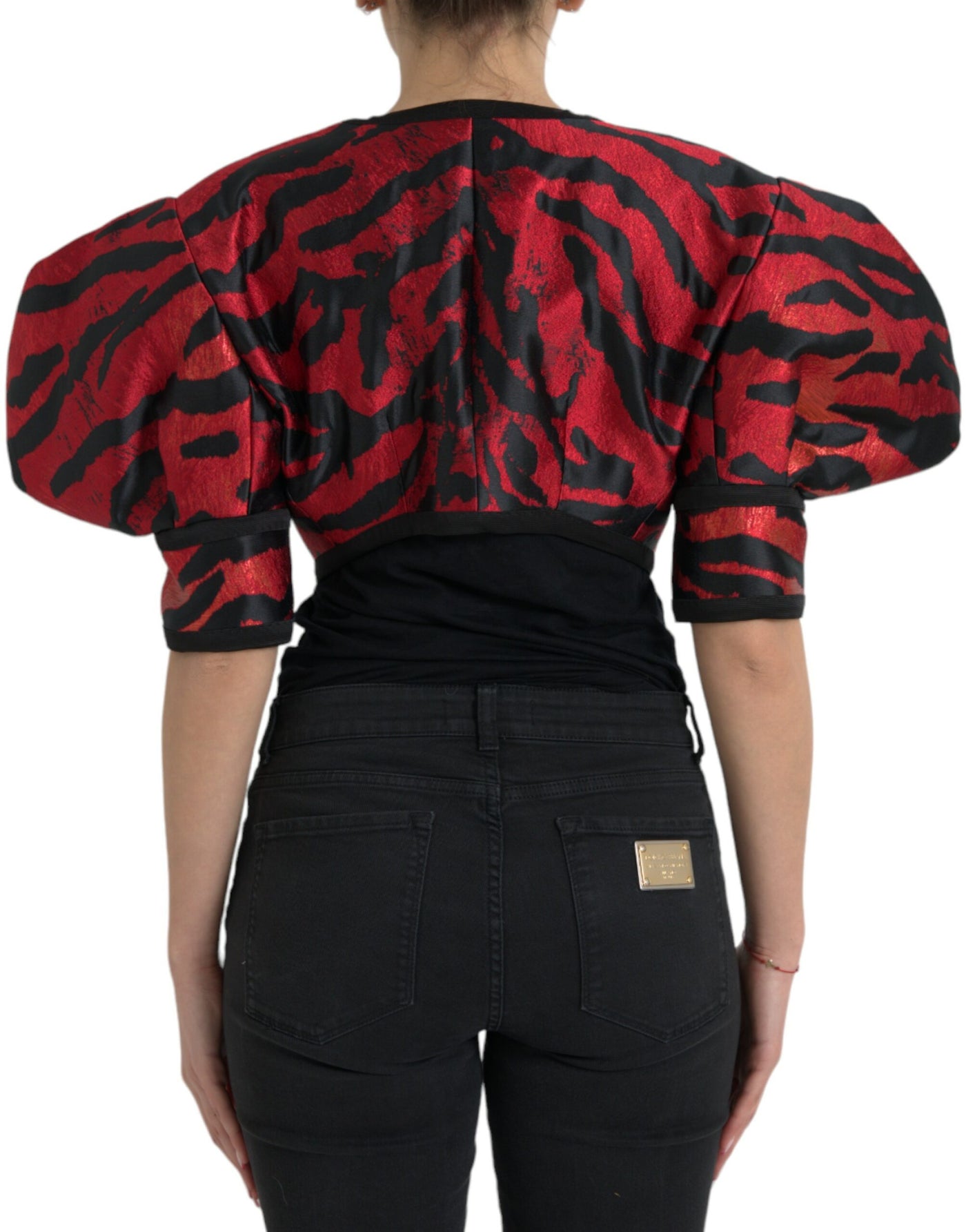 Dolce &amp; Gabbana Zwart Rood Gestreept Cropped Jasje