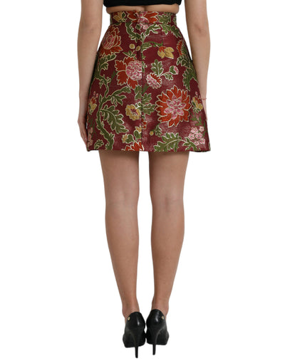 Mini-jupe trapèze en jacquard fleuri marron Dolce &amp; Gabbana