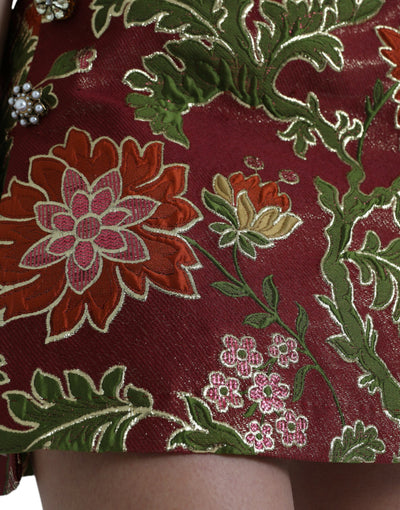 Mini-jupe trapèze en jacquard fleuri marron Dolce &amp; Gabbana