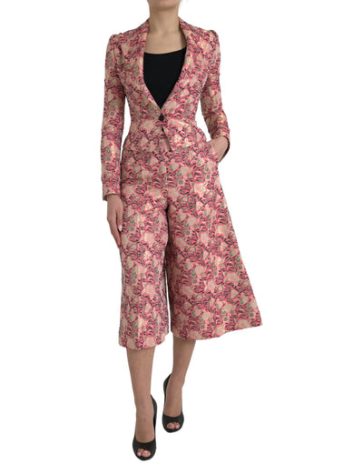 Costume 2 pièces slim en jacquard fleuri rose Dolce &amp; Gabbana