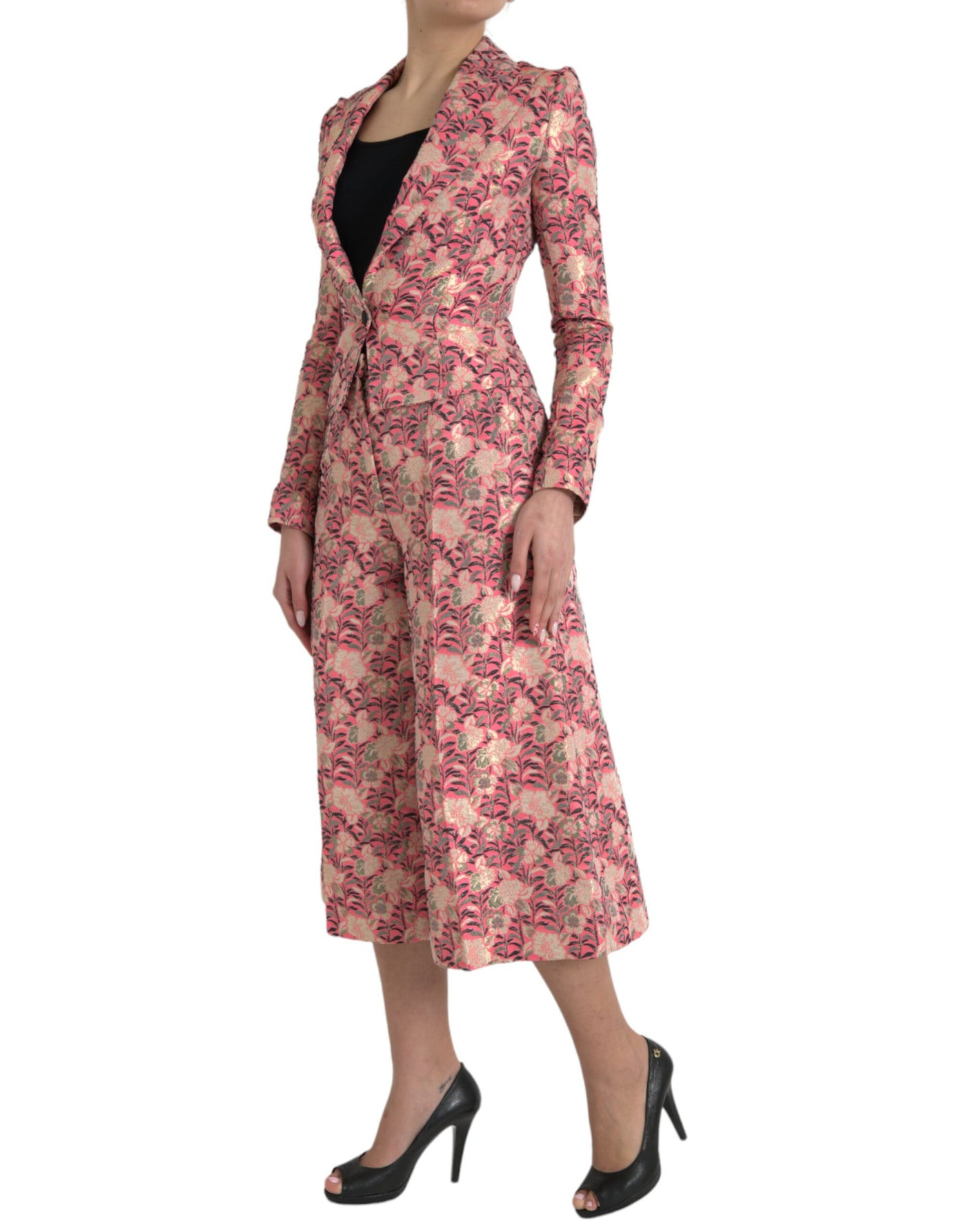 Costume 2 pièces slim en jacquard fleuri rose Dolce &amp; Gabbana