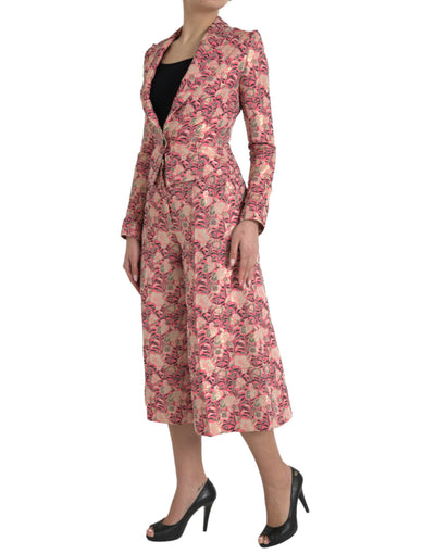 Costume 2 pièces slim en jacquard fleuri rose Dolce &amp; Gabbana