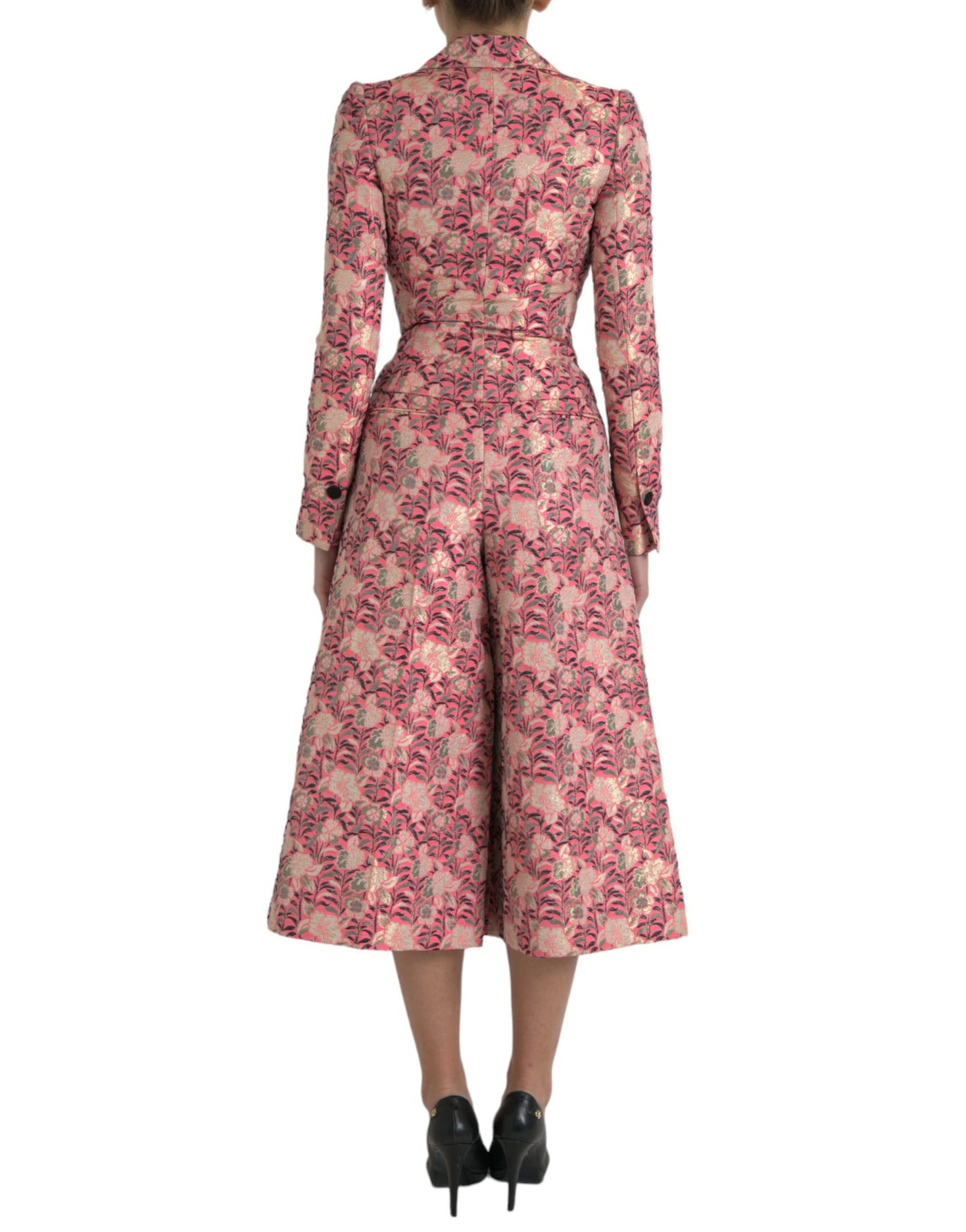 Costume 2 pièces slim en jacquard fleuri rose Dolce &amp; Gabbana