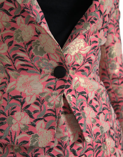 Costume 2 pièces slim en jacquard fleuri rose Dolce &amp; Gabbana