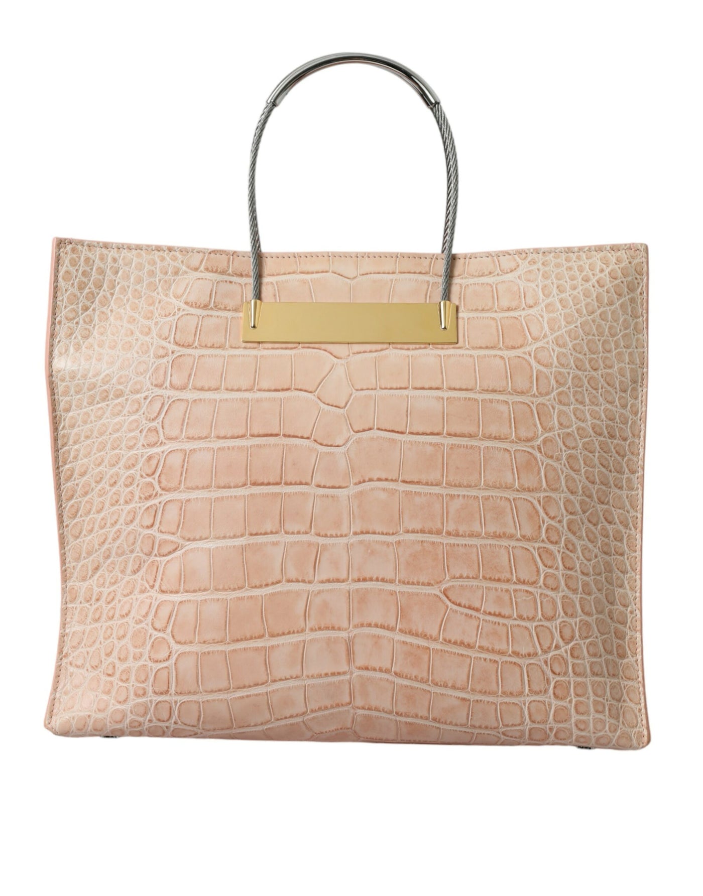 Sac cabas Balenciaga en cuir exotique rose gaufré avec poignée torsadée