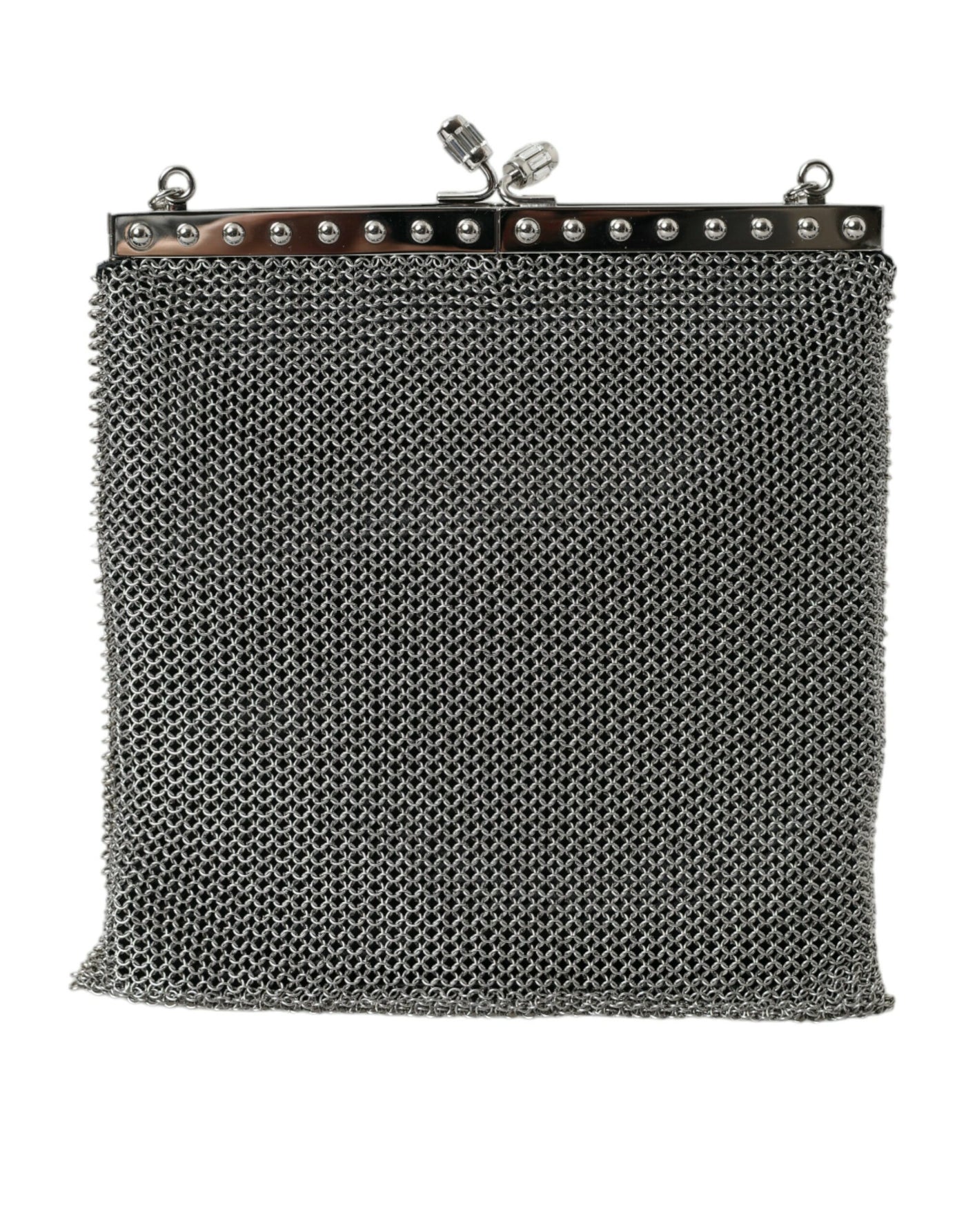 Prada Gray Chain Metal Mesh Logo Plaque Bandoliera Shoulder Bag