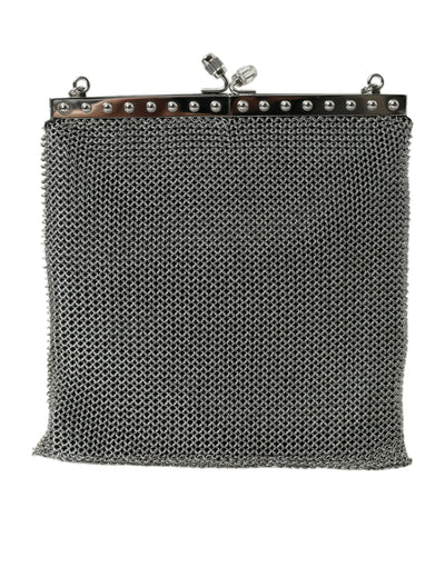 Prada Gray Chain Metal Mesh Logo Plaque Bandoliera Shoulder Bag