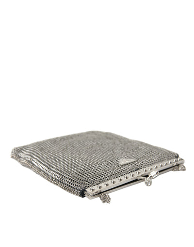 Prada Gray Chain Metal Mesh Logo Plaque Bandoliera Shoulder Bag