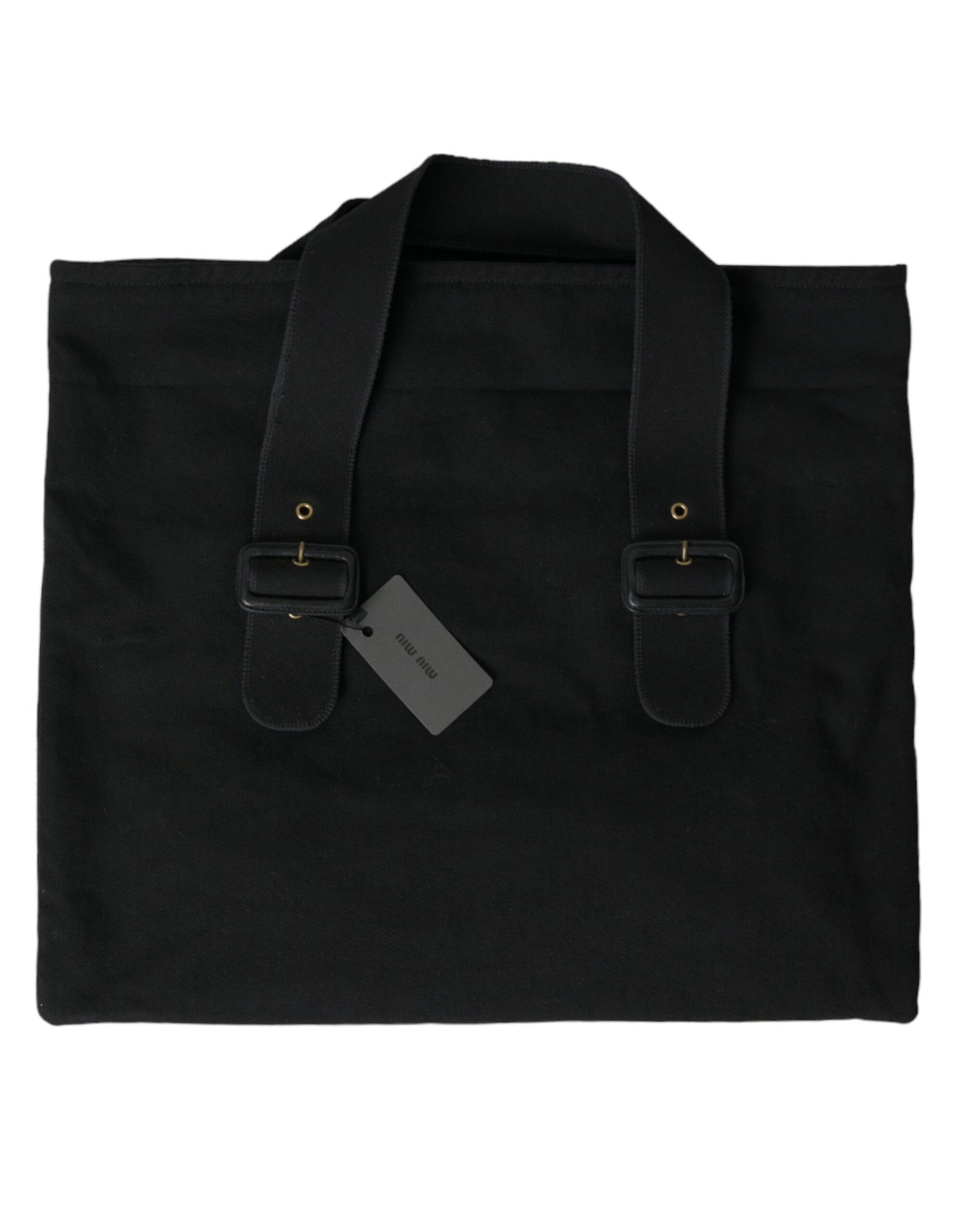 Miu Miu Black Canvas Denim Logo Shoulder Tote Shopping Bag