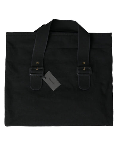 Miu Miu Black Canvas Denim Logo Shoulder Tote Shopping Bag