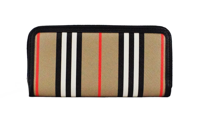 Burberry Ellerby Zwarte Leren Icon Stripe Canvas Continental Portemonnee met Ritssluiting