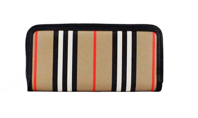 Burberry Ellerby Zwarte Leren Icon Stripe Canvas Continental Portemonnee met Ritssluiting