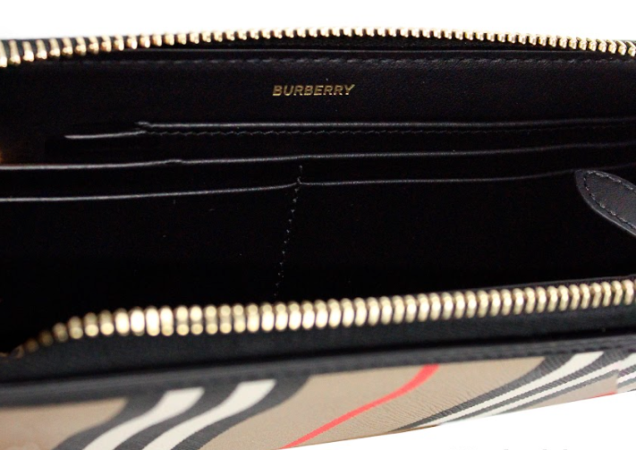 Burberry Ellerby Zwarte Leren Icon Stripe Canvas Continental Portemonnee met Ritssluiting