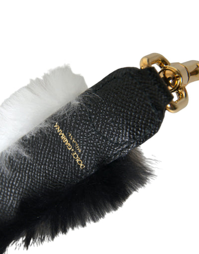 Dolce &amp; Gabbana Zwart Wit Lapin Bont Accessoire Schouderriem