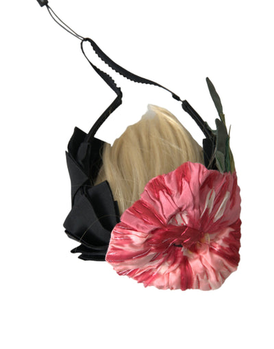 Dolce &amp; Gabbana Zwarte Viscose Witte Haar Parrucchiera Hoofdband Diadeem