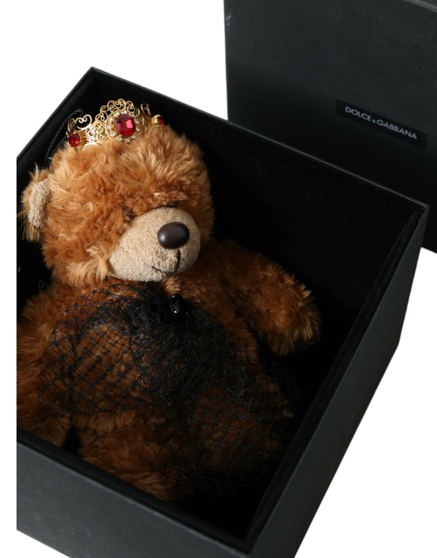 Dolce &amp; Gabbana Bruine Teddybeer Gouden Kristallen Kroon Haarband Diadeem