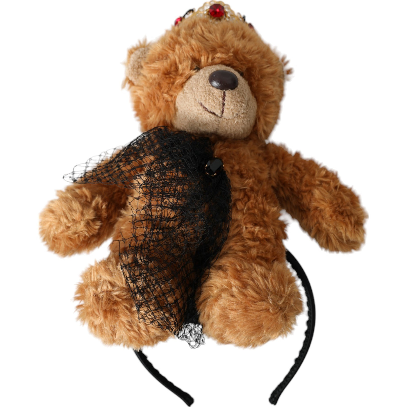 Dolce &amp; Gabbana Bruine Teddybeer Gouden Kristallen Kroon Haarband Diadeem