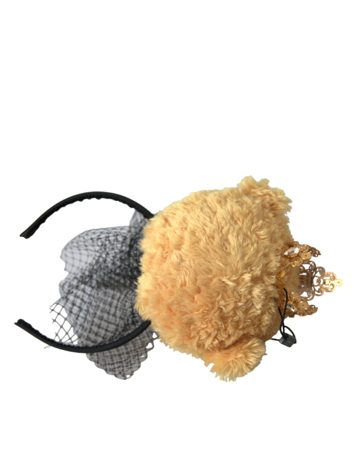 Dolce &amp; Gabbana Bruine Teddybeer Gouden Kristallen Kroon Haarband Diadeem