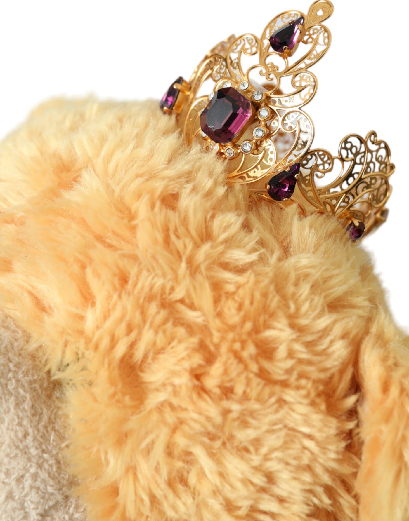 Dolce &amp; Gabbana Bruine Teddybeer Gouden Kristallen Kroon Haarband Diadeem