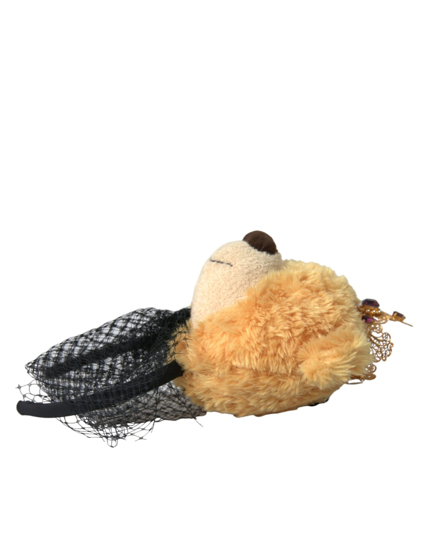 Dolce &amp; Gabbana Bruine Teddybeer Gouden Kristallen Kroon Haarband Diadeem